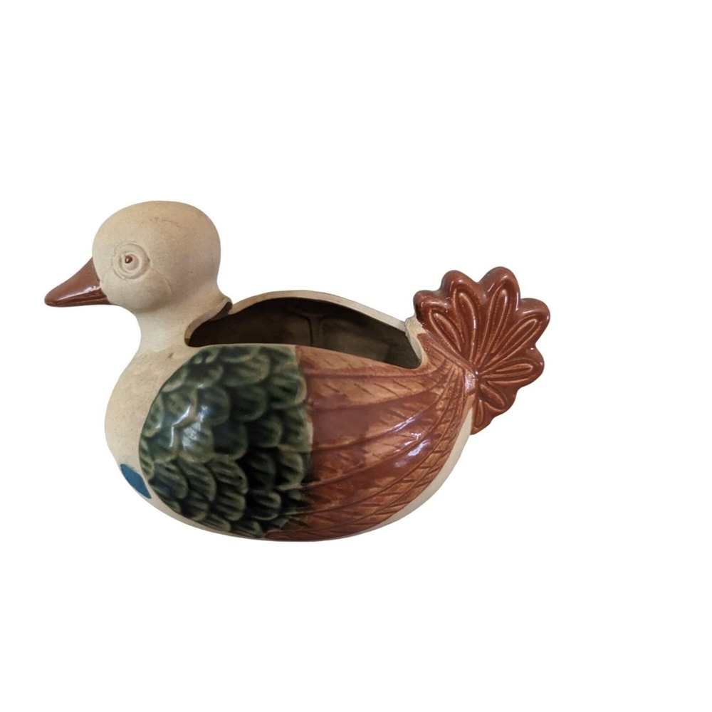 Vintage‎ Clay Art Pottery Duck Planter Primitive Stoneware Glazed  Farmhouse